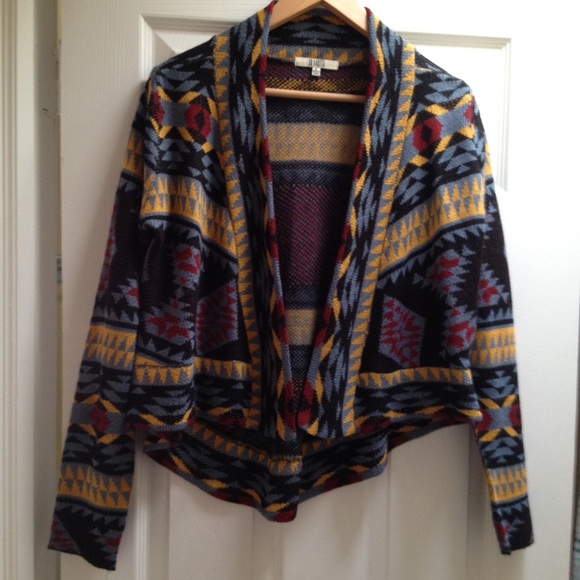 BB Dakota Sweaters - Navajo Print Open Front Cardigan