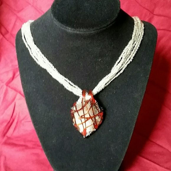 Murano glass necklace with seed bead chain