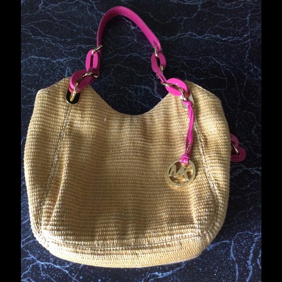 Michael Kors straw pink purse