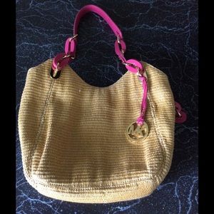 Michael Kors straw pink purse