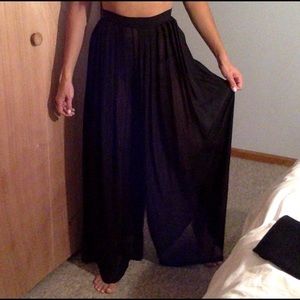 High Waist Sheer Pleated Maxi Pants
