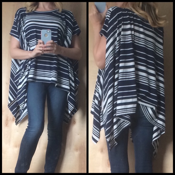 Tops - LAST ONE! NWOT Navy Striped Poncho Top