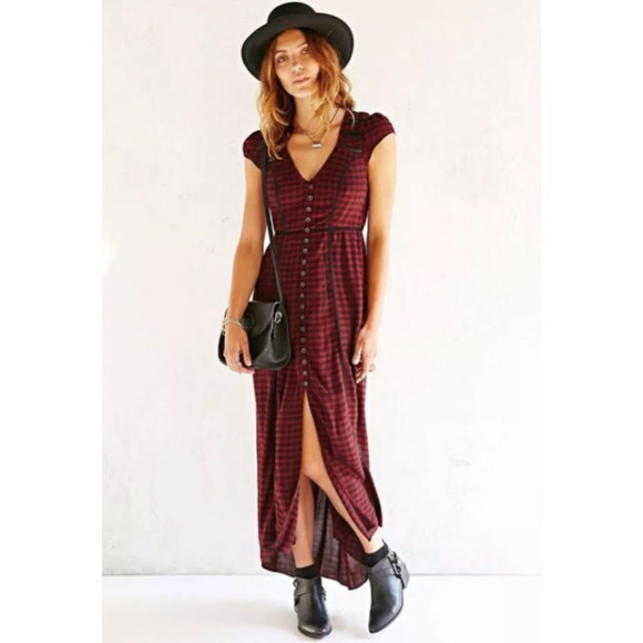 FOUND: ecoté by UO plaid maxi dress lace up back