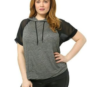 Asos Curve Hooded Top w/ Chiffon Sleeves Sz 18