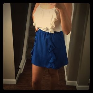 Cream and Blue Ruffle Sundress