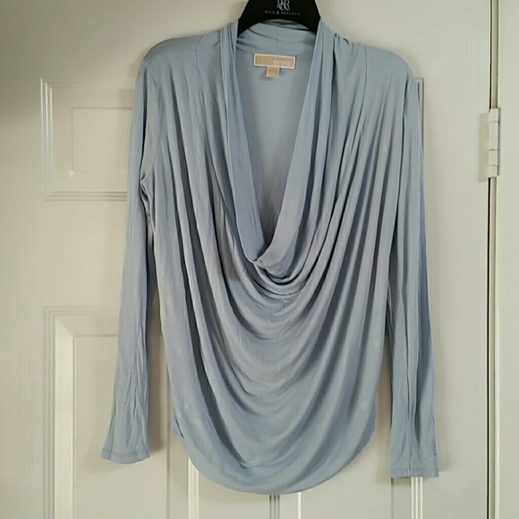 Michael Kors Tops - Pale blue drape neck  long sleeve top