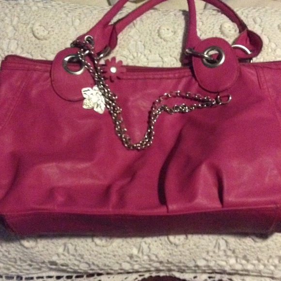 XOXO  hot pink  satchel handbag with chain & charm - Picture 1 of 3