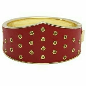 1960 Red Leather Triangle Cuff in Gold