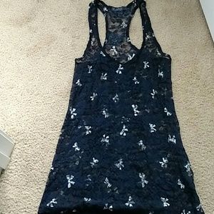 Lace navy blue bow tank top