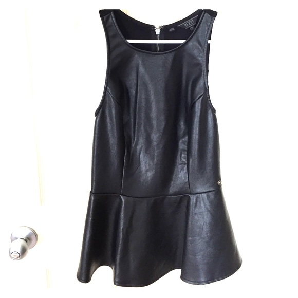 Guess Faux Leather Peplum Top Size Small