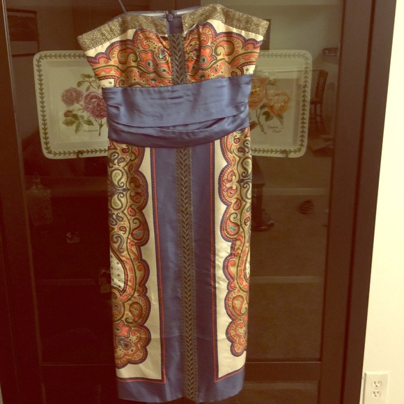 Nicole Miller Paisley Silk Strapless Dress