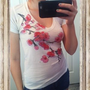 Watercolor Cherry Blossom V Neck