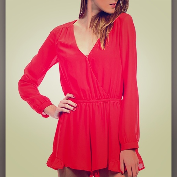 Red Ruffle Long sleeve Romper