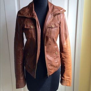Cognac faux leather jacket