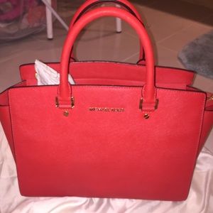 Michael Kors red/orange saffiano purse