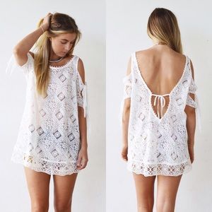 Free people white sands geo lace off shoulder top