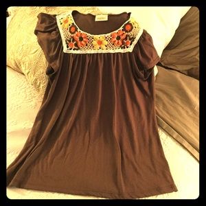 Brown crocheted neck shirt!!