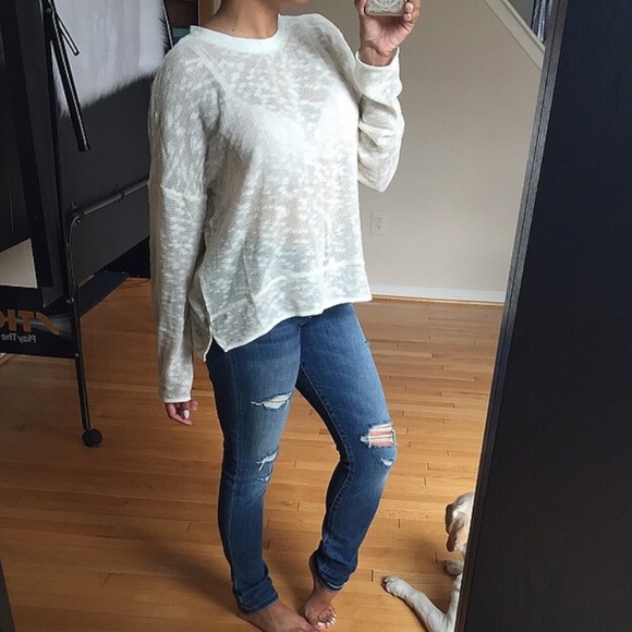 RESERVED❗️Ivory Long sleeve slub top - Picture 3 of 4