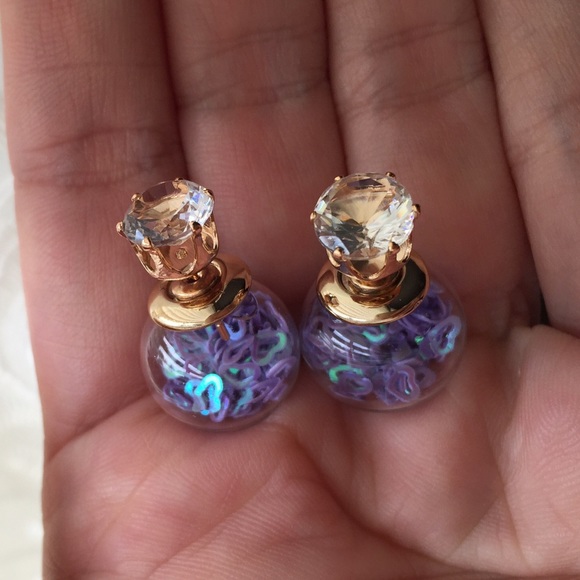 Periwinkle Globe Filled Double Side Earrings - Picture 2 of 4
