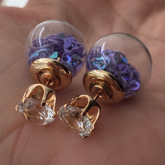 Periwinkle Globe Filled Double Side Earrings - Picture 4 of 4