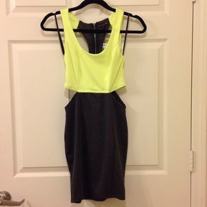 Neon yellow and grey it out body con dress
