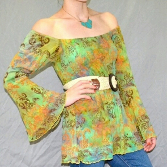 green paisley boho blouse