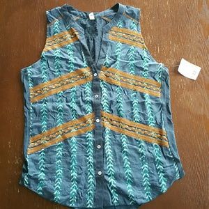 Tiny, Blue Teal Brown Tank Top, Size Medium