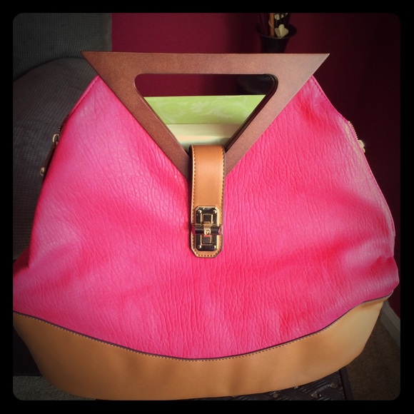 Fuchsia/pink & tan handbag