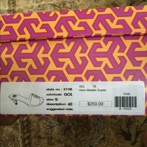 Tory Burch Gold Aerin metallic suede heels
