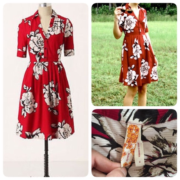anthropologie red floral dress