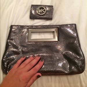 Michael kors silver clutch