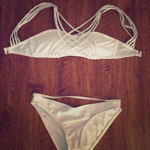 Asos Wolf and Whistle strappy white bandeau bikini