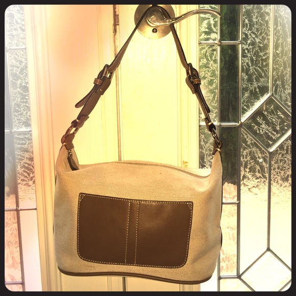 Canvas and leather handbag