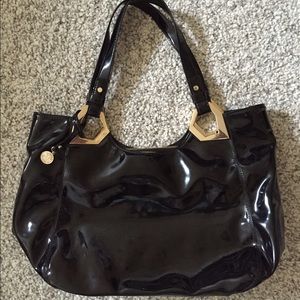 DKNY Black Patent Gold Accent Tote
