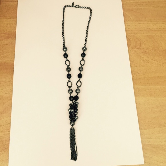 Express Jewelry - New Black and silver bead tassel necklace