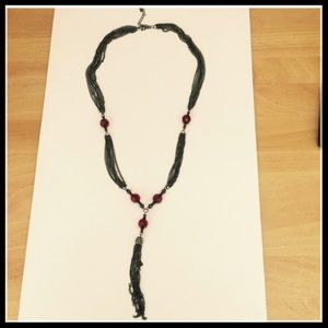 NWT Gun metal / Red tassel necklace