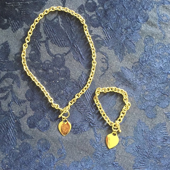 Gold Heart Toggle Necklace & Bracelet