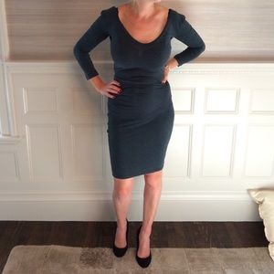 James Perse Double V Tucked Dress in Laurel