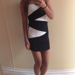 Black and White Strapless Dress