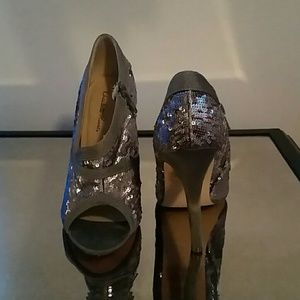 Grey sequin heels