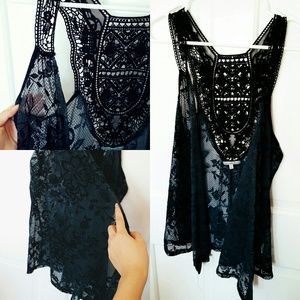 Lacey black vest cardigan