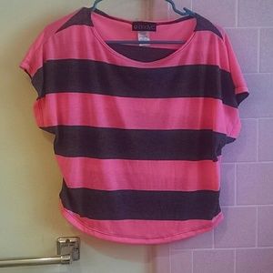Neon pink with gray strips crop top