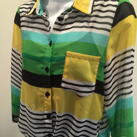 Stripped sheer 3/4 sleeve blouse