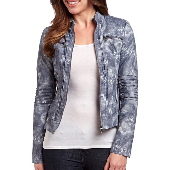 Jackets & Blazers - Faux leather tie dye ribbed sleeve bomber jacket