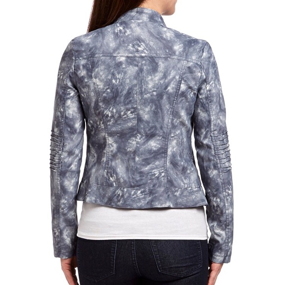 Faux leather tie dye ribbed sleeve bomber jacket - Picture 3 of 3