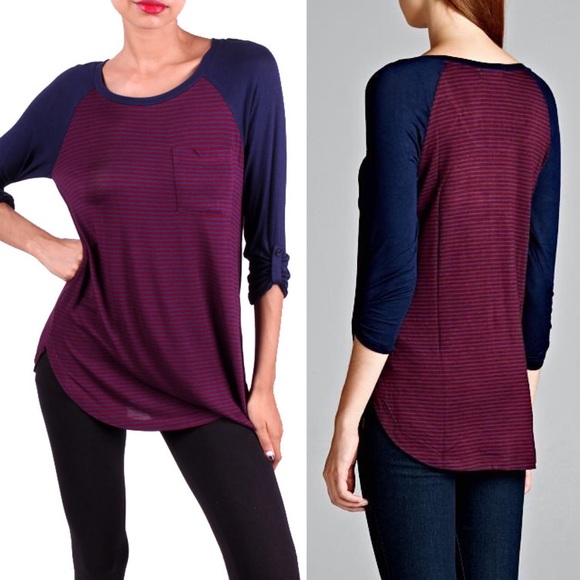 🆕The ADALINE pinstripe baseball tee - BURGUNDY - Picture 2 of 3