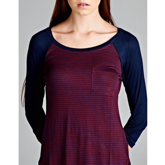 🆕The ADALINE pinstripe baseball tee - BURGUNDY - Picture 3 of 3