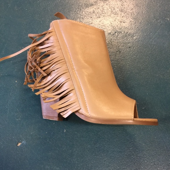 Beige fringe booties with heel!