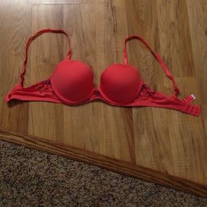 Orange bra with lace flower details