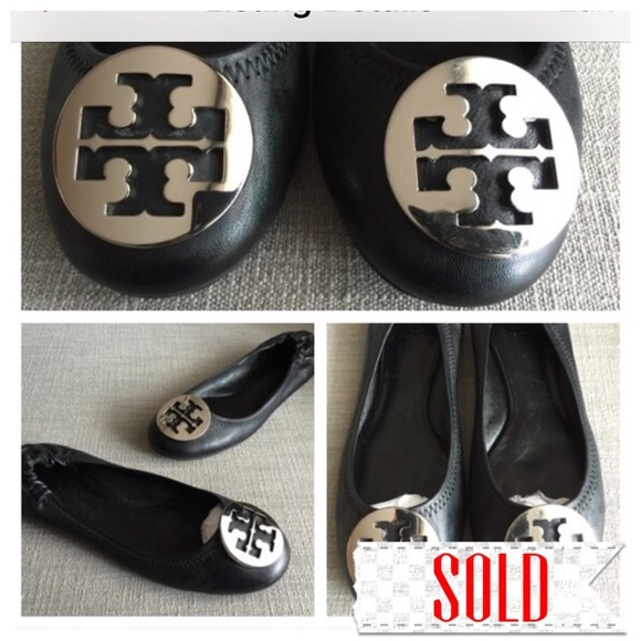 Tory Burch Classic Reva Black Silver logo sz 6.5 - Picture 1 of 4